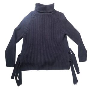 UGG Ceanne Black Chunky Ribbed Knit Side Tie Turtleneck Sweater 100% Cotton M